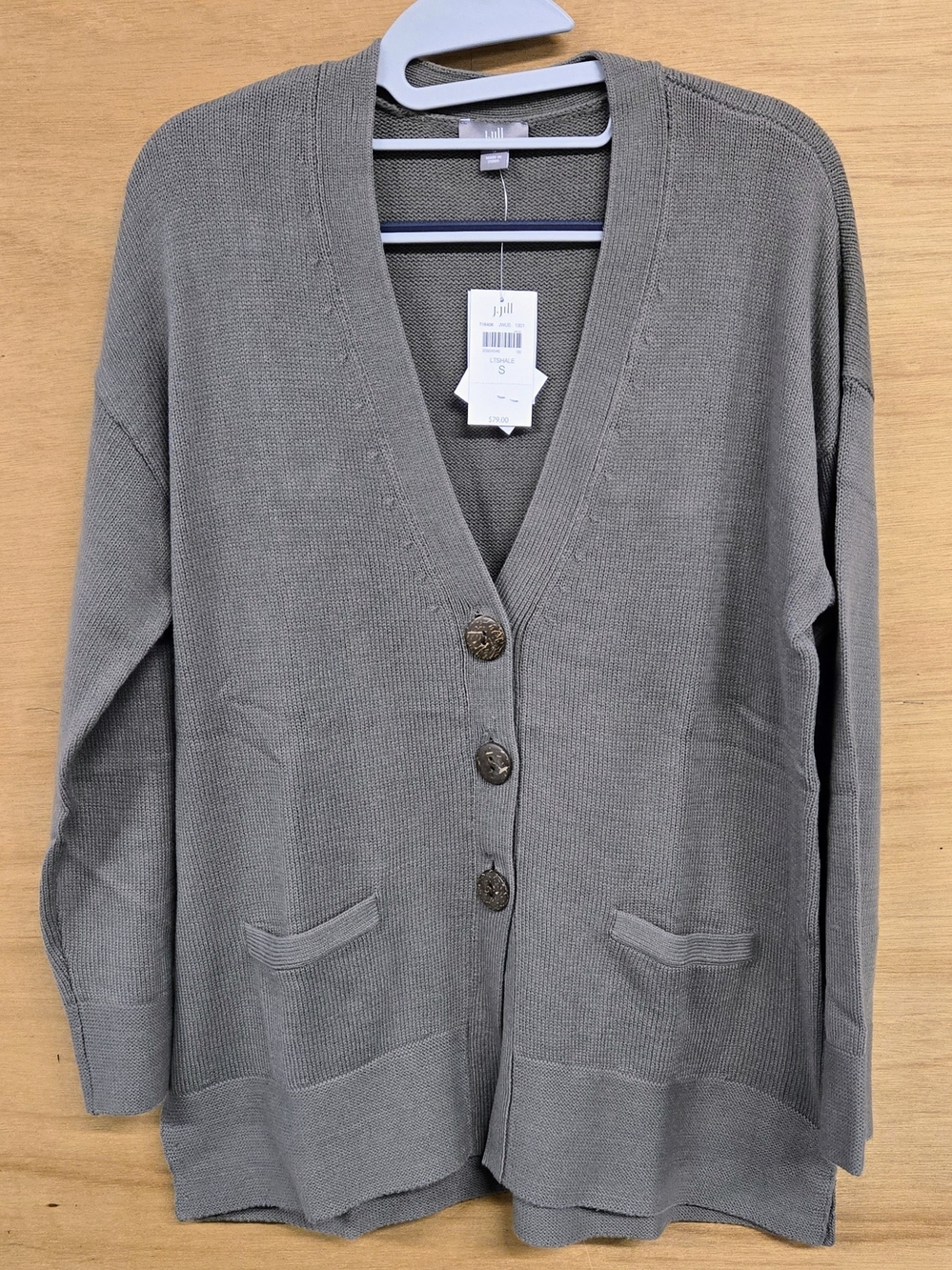 J. Jill Olive-Gray V-Neck Button Front Cardigan